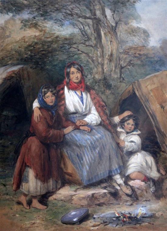 Octavius Oakley (1800-1867) A gypsy mother and children and a seated gypsy woman 21 x 16in. and 12 x 9in.